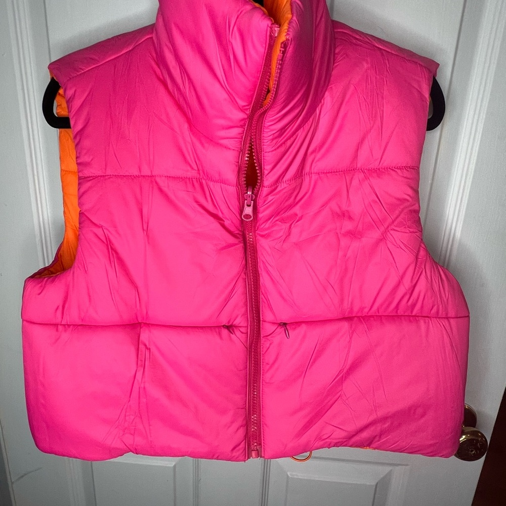Vibrant Pink and Orange Women's Cropped Reversible Vest - Picture 5 of 13